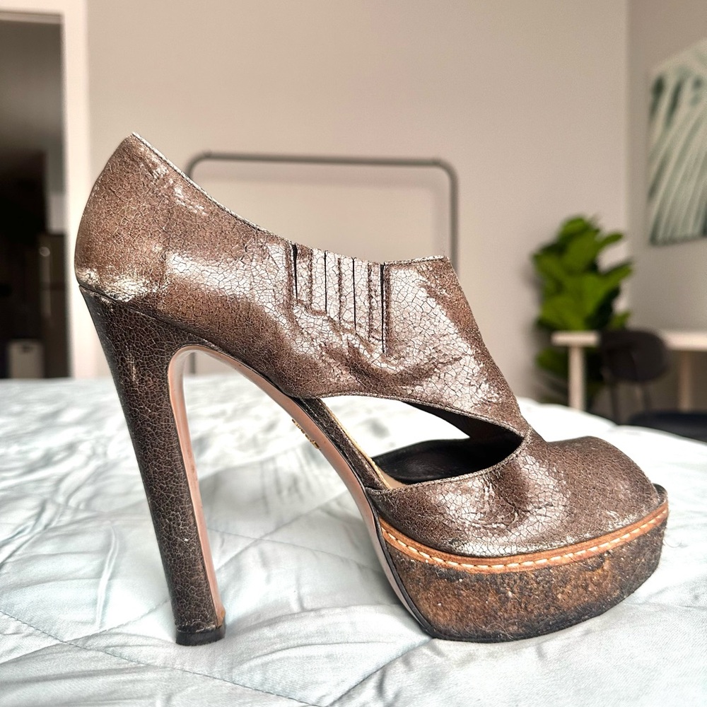 Prada Brown High Heel Platform Shoes
